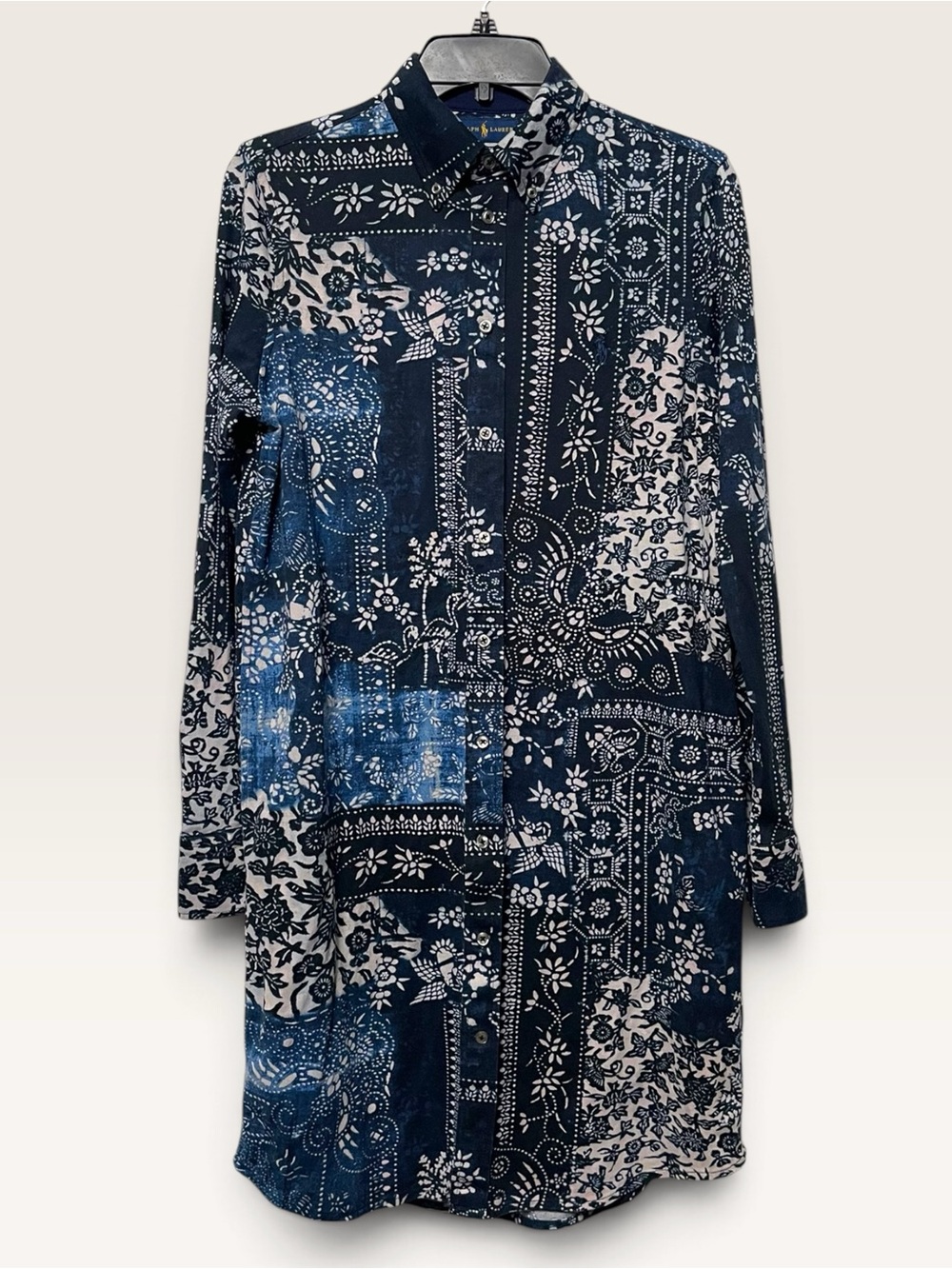 RALPH LAUREN Paisley Bandana Floral Knit Oxford Shirt Dress L